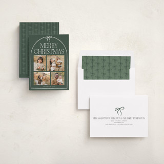 This is a forest holiday photo cards with standard by Vivian Yiwing called frame bow printing on recycled smooth signature in standard