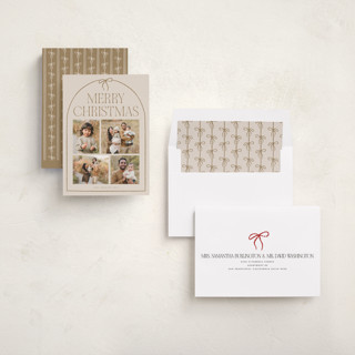 This is a buttercream holiday photo cards with standard by Vivian Yiwing called frame bow printing on recycled smooth signature in standard