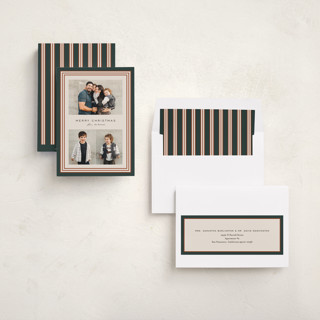This is a pine holiday photo cards with standard by Kate Ahn called timeless stripe printing on recycled smooth signature in standard