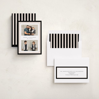 This is a midnight holiday photo cards with standard by Kate Ahn called timeless stripe printing on recycled smooth signature in standard
