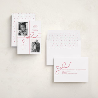 This is a peppermint holiday photo cards with standard by Emily Betts called bow two printing on recycled smooth signature in standard
