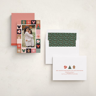 This is a holly holiday photo cards with standard by Annie Holmquist called disney's mickey mouse holiday border printing on recycled smooth signature in standard