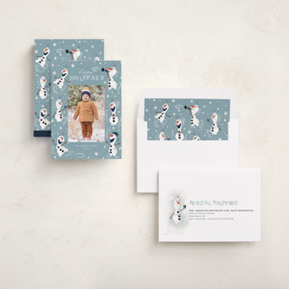 This is a ice holiday photo cards with standard by Orasie called disney's frozen olaf holiday fun printing on recycled smooth signature in standard
