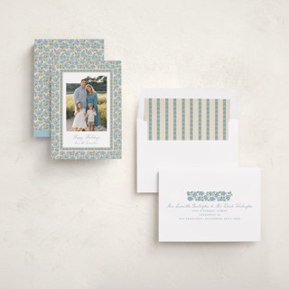 This is a blue jay holiday photo cards with standard by Creo Study called floral block print printing on recycled smooth signature in standard