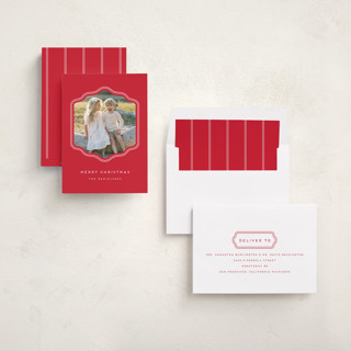 This is a peppermint holiday photo cards with standard by Rebecca Durflinger called preppy curved frame printing on recycled smooth signature in standard