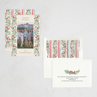 This is a cranberry holiday photo cards with standard by Sarah Knight called highlands printing on recycled smooth signature in standard