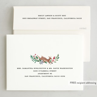 This is a cranberry holiday photo cards with standard by Sarah Knight called highlands printing on recycled smooth signature in standard