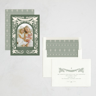 This is a pine holiday photo cards with standard by Erin German called heaven and nature sing frame printing on recycled smooth signature in standard