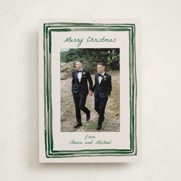 "Painted Frame Edge" - Preppy Holiday Photo Cards in Forest by Alethea and Ruth.
