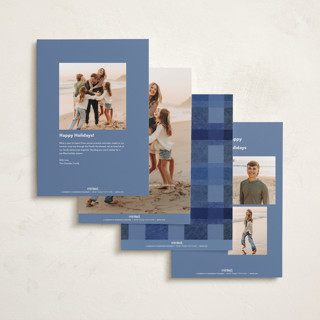 This is a blueberry holiday photo cards with standard by Carrie Moradi called cozy checked plaid printing on recycled smooth signature in standard