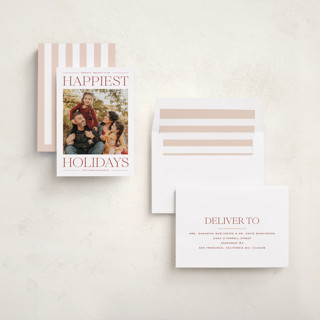 This is a cranberry holiday photo cards with standard by Ekko Studio called modern editorial printing on recycled smooth signature in standard