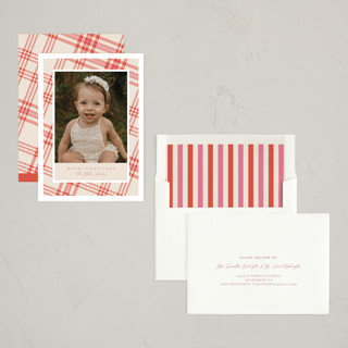 This is a candy cane holiday photo cards with standard by Megan Cash called tartan plaid printing on recycled smooth signature in standard