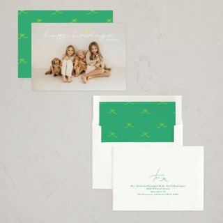 This is a pineapple holiday photo cards with standard by Phrosné Barwood called little cute bow printing on recycled smooth signature in standard