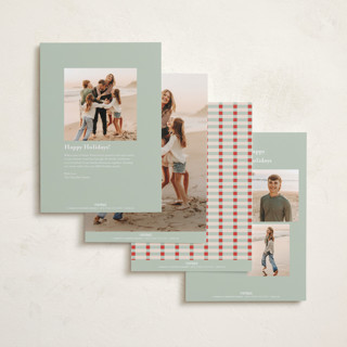 This is a tomato holiday photo cards with standard by Julie Murray called modern plaid printing on recycled smooth signature in standard