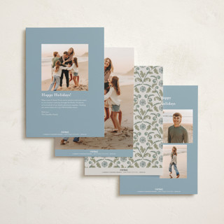 This is a cottage blue holiday photo cards with standard by Jen Owens called heritage wrap printing on recycled smooth signature in standard
