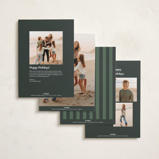 This is a evergreen holiday photo cards with standard by Pixel and Hank called scripted trio printing on recycled smooth signature in standard