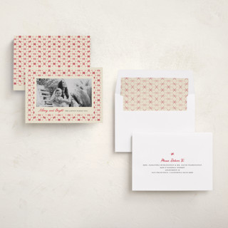 This is a candy cane holiday photo cards with standard by Kanika Mathur called poinsettia tile printing on recycled smooth signature in standard