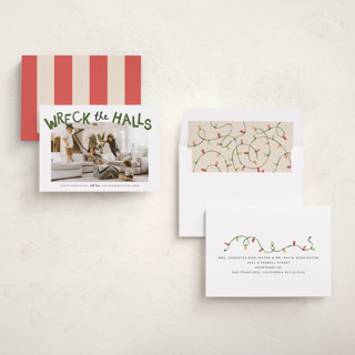 This is a tree farm holiday photo cards with standard by Kamala Nahas called wreck the halls with boughs of jolly printing on recycled smooth signature in standard