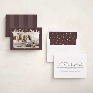 This is a cordial holiday photo cards with standard by Kamala Nahas called wreck the halls with boughs of jolly printing on recycled smooth signature in standard