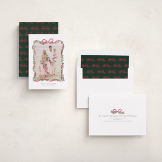 This is a holly berry holiday photo cards with standard by Itsy Belle Studio called ribbonly frame printing on recycled smooth signature in standard