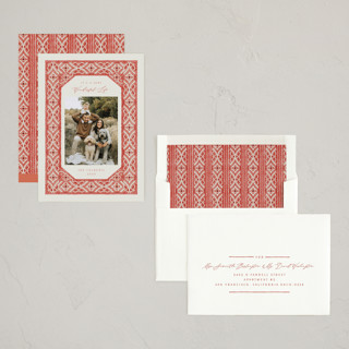 This is a poinsettia holiday photo cards with standard by Jen Owens called linked printing on recycled smooth signature in standard