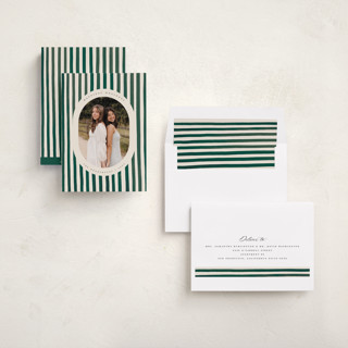 This is a pine needle holiday photo cards with standard by Teju Reval called vintage stripes printing on recycled smooth signature in standard