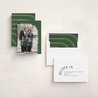 This is a pine holiday photo cards with standard by Brianne Larsen called curve printing on recycled smooth signature in standard