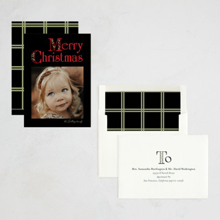 This is a noir holiday photo cards with standard by Baumbirdy called nostalgia printing on recycled smooth signature in standard