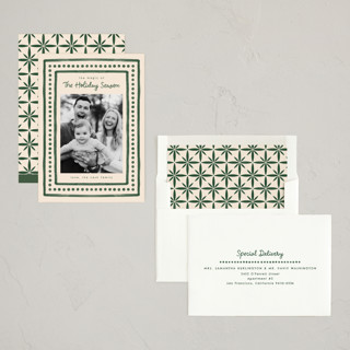 This is a evergreen holiday photo cards with standard by Megan Cash called textiles printing on recycled smooth signature in standard