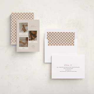 This is a cookie dough holiday photo cards with standard by Adelyn T. called polaroid trio printing on recycled smooth signature in standard