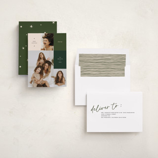 This is a pine holiday photo cards with standard by Annie Clark called off the grid printing on recycled smooth signature in standard
