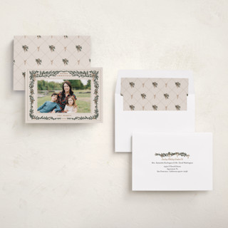 This is a champagne holiday photo cards with standard by Angel Walker called merriest botanicals printing on recycled smooth signature in standard