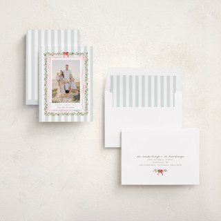 This is a winter mint holiday photo cards with standard by Everett Paper Goods called coastal garland printing on recycled smooth signature in standard