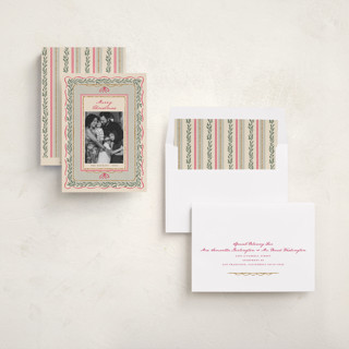 This is a wreath holiday photo cards with standard by Leia Matt called rustic romance printing on recycled smooth signature in standard