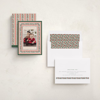 This is a caramel holiday photo cards with standard by Teju Reval called festive block print printing on recycled smooth signature in standard