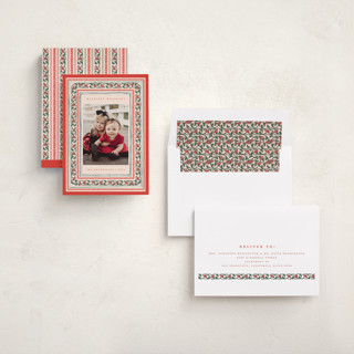 This is a peppermint holiday photo cards with standard by Teju Reval called festive block print printing on recycled smooth signature in standard