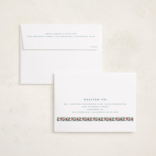 This is a blue jay holiday photo cards with standard by Teju Reval called festive block print printing on recycled smooth signature in standard