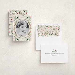 This is a buttercream holiday photo cards with standard by Lindsay Megahed called merry round printing on recycled smooth signature in standard