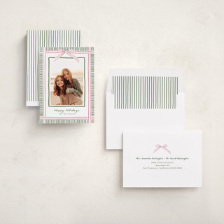 This is a pink sand holiday photo cards with standard by Chris Griffith called holiday wrap printing on recycled smooth signature in standard