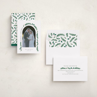 This is a snow holiday photo cards with standard by Hooray Creative called a married christmas printing on recycled smooth signature in standard