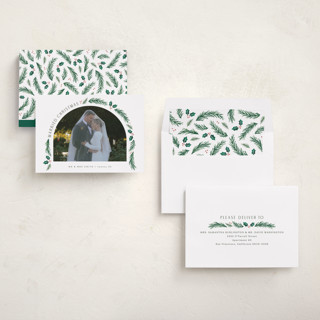 This is a snow holiday photo cards with standard by Hooray Creative called a married christmas printing on recycled smooth signature in standard