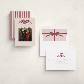 This is a mulberry holiday photo cards with standard by Everett Paper Goods called greenery swag printing on recycled smooth signature in standard