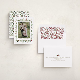 This is a mulled wine holiday photo cards with standard by Susan Moyal called classic greenery printing on recycled smooth signature in standard