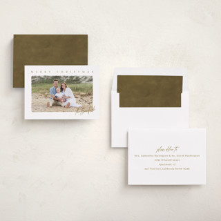 This is a chartreuse holiday photo cards with standard by Ekko Studio called merry & minimal printing on recycled smooth signature in standard