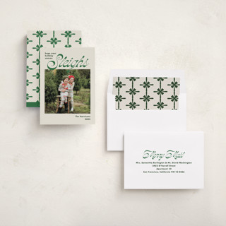 This is a evergreen holiday photo cards with standard by Megan Davis called sleighs printing on recycled smooth signature in standard