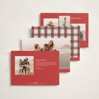 This is a holly berry holiday photo cards with standard by Olivia Kanaley Inman called taffeta tartan printing on recycled smooth signature in standard