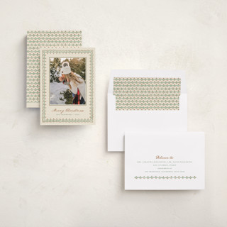 This is a pine holiday photo cards with standard by letterfix called scallop trim printing on recycled smooth signature in standard