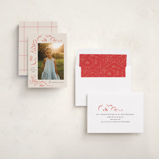This is a berry holiday photo cards with standard by Griffinbell Paper Co. called sketched florals printing on recycled smooth signature in standard