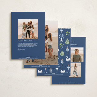 This is a blue ribbon holiday photo cards with standard by Sarah Knight called nutcracker ribbons printing on recycled smooth signature in standard