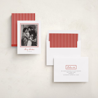 This is a poinsettia holiday photo cards with standard by Sara Hicks Malone called beebop printing on recycled smooth signature in standard